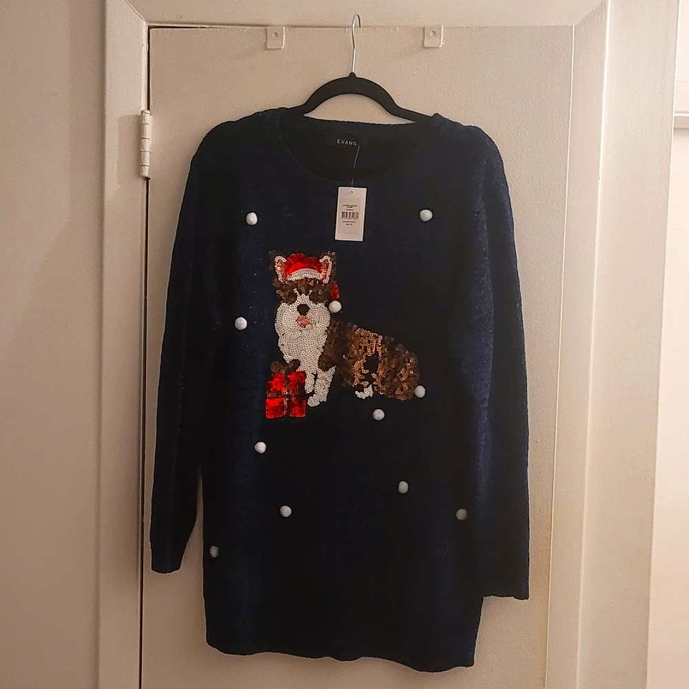 *Holiday Sweater* ,Corgi, Navy, Size 18